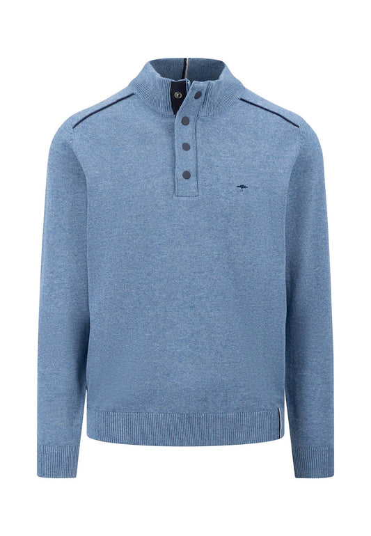 Fynch Hatton Cotton Wool Knit Troyer - Cloud Blue