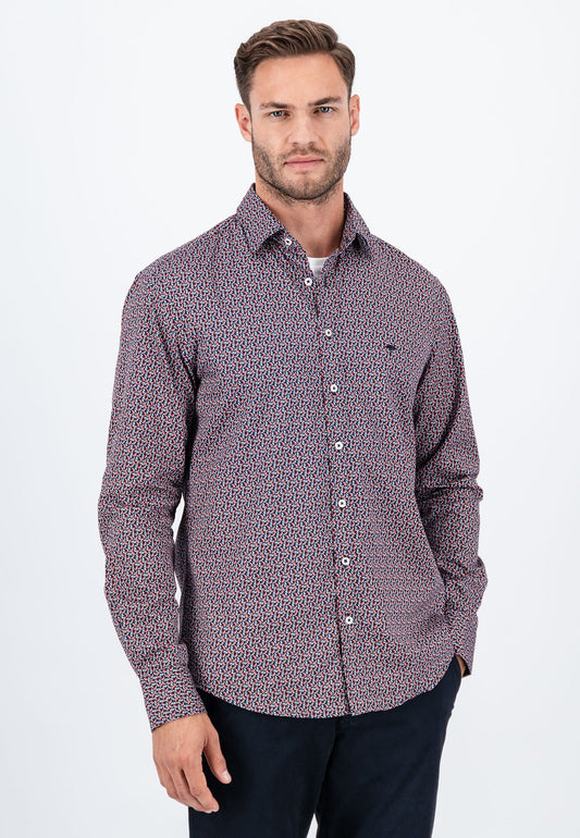 Fynch Hatton Long-Sleeved Print Shirt - Flame