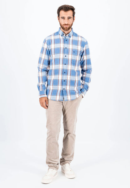 Fynch Hatton Flannel Check Shirt - Cloud Blue