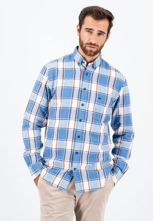 Fynch Hatton Flannel Check Shirt - Cloud Blue