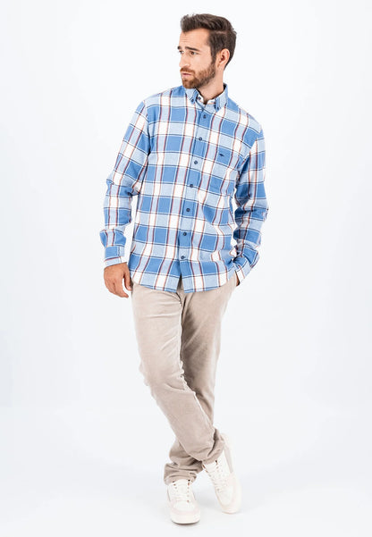 Fynch Hatton Flannel Check Shirt - Cloud Blue