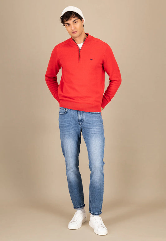 Fynch Hatton Troyer Zip Supersoft Knitwear - Poppy Red