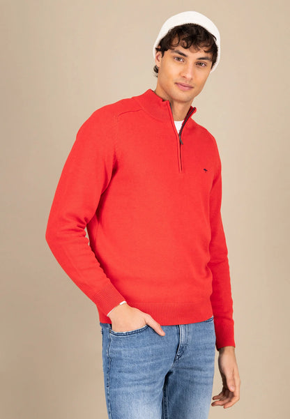 Fynch Hatton Troyer Zip Supersoft Knitwear - Poppy Red