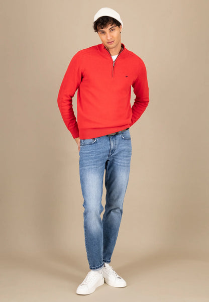 Fynch Hatton Troyer Zip Supersoft Knitwear - Poppy Red