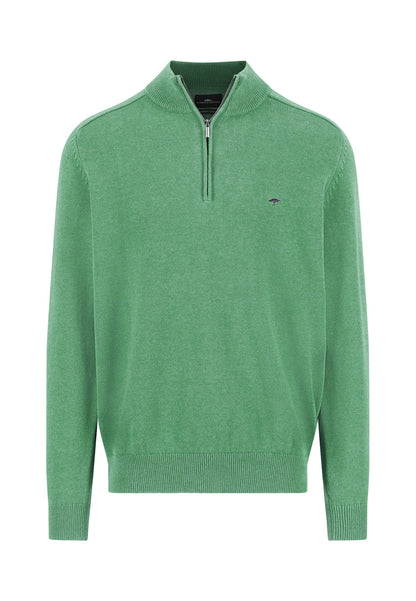Fynch Hatton Troyer Zip Supersoft Knitwear - Turf Green