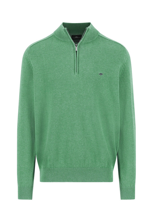 Fynch Hatton Troyer Zip Supersoft Knitwear - Turf Green