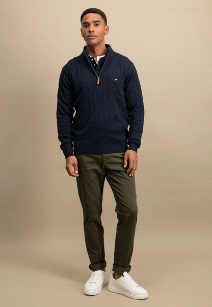 Fynch Hatton Cable Knit Half Zip Troyer - Navy