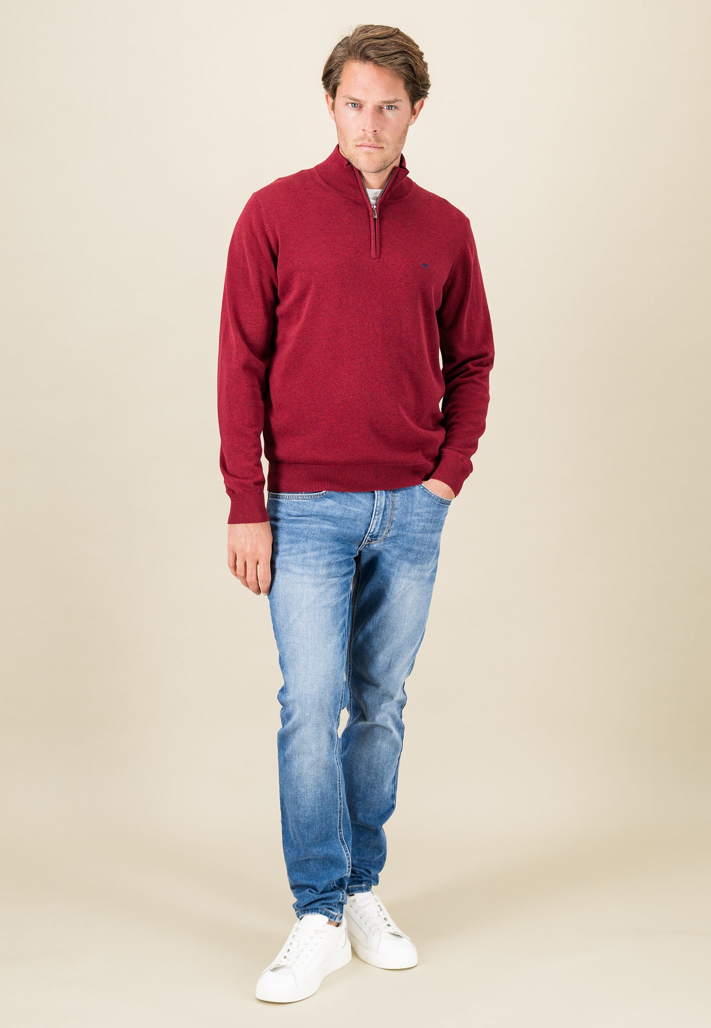 Fynch Hatton Half Zip Superfine Troyer - Ruby Red