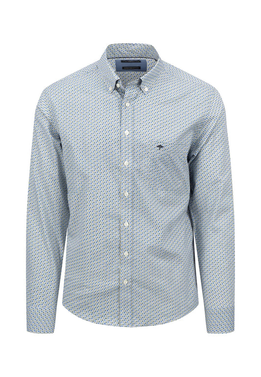 Fynch Hatton Long Sleeve Print Shirt - Vibrant Blue