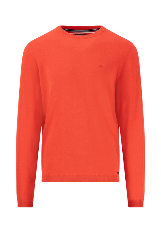 Fynch Hatton Cotton Knit Round Neck Jumper - Poppy Red