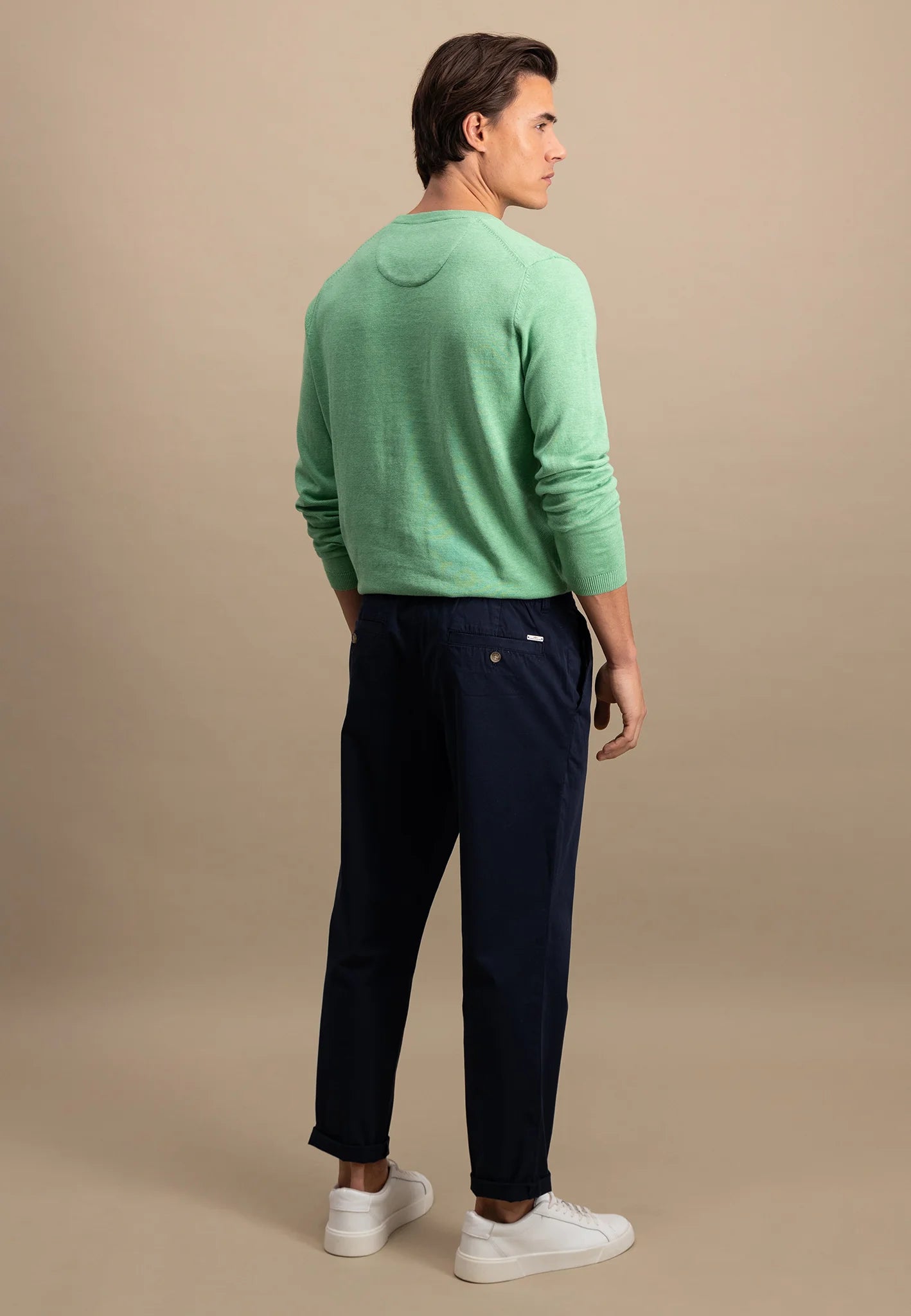 Fynch Hatton Cotton Round Neck Jumper - Turf Green