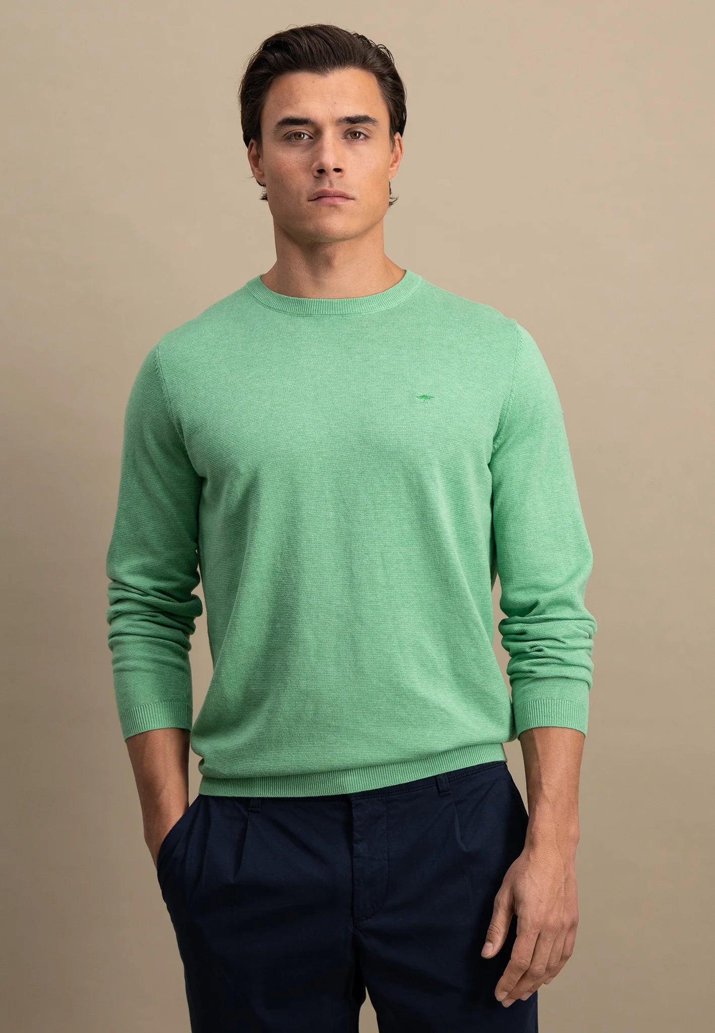 Fynch Hatton Cotton Round Neck Jumper - Turf Green
