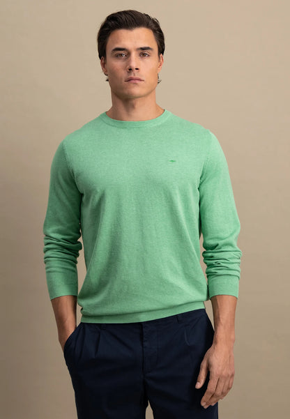 Fynch Hatton Cotton Round Neck Jumper - Turf Green