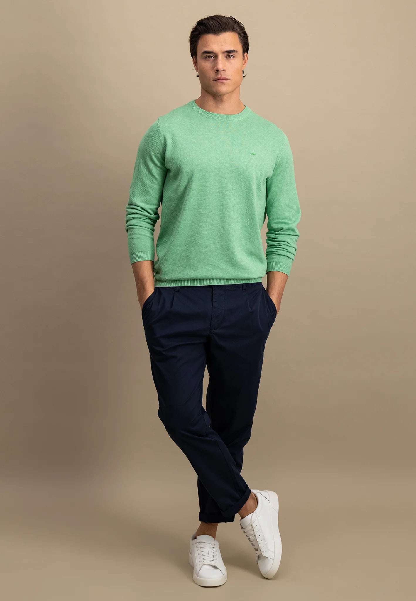 Fynch Hatton Cotton Round Neck Jumper - Turf Green