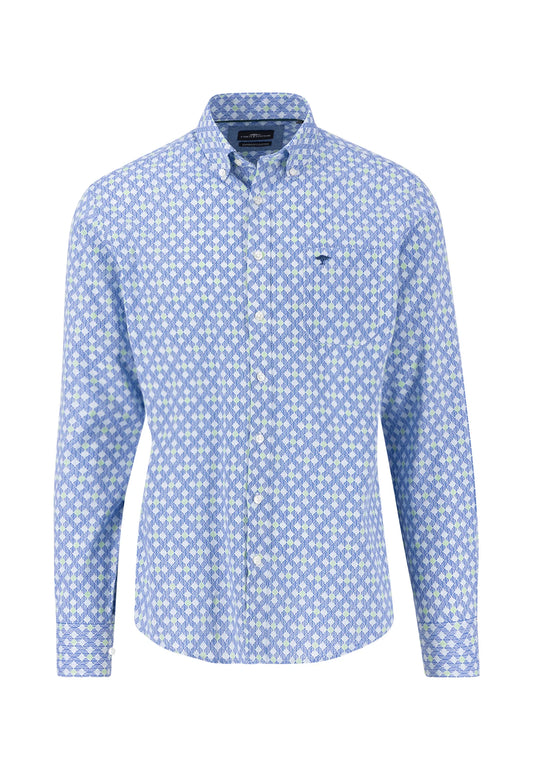 Fynch Hatton Button Down Print Shirt - Strong Blue