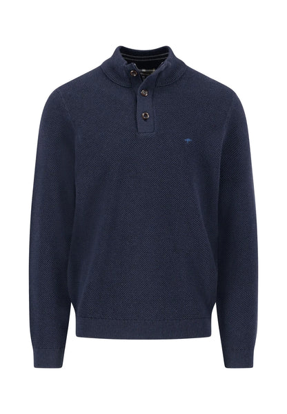 Fynch Hatton Buttoned Troyer Wool Knitwear - Navy