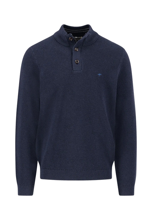 Fynch Hatton Buttoned Troyer Wool Knitwear - Navy