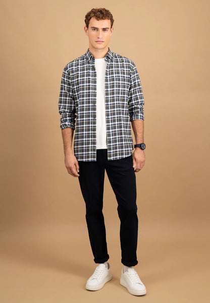 Fynch Hatton Premium Flannel Check Shit - Dark Ivy