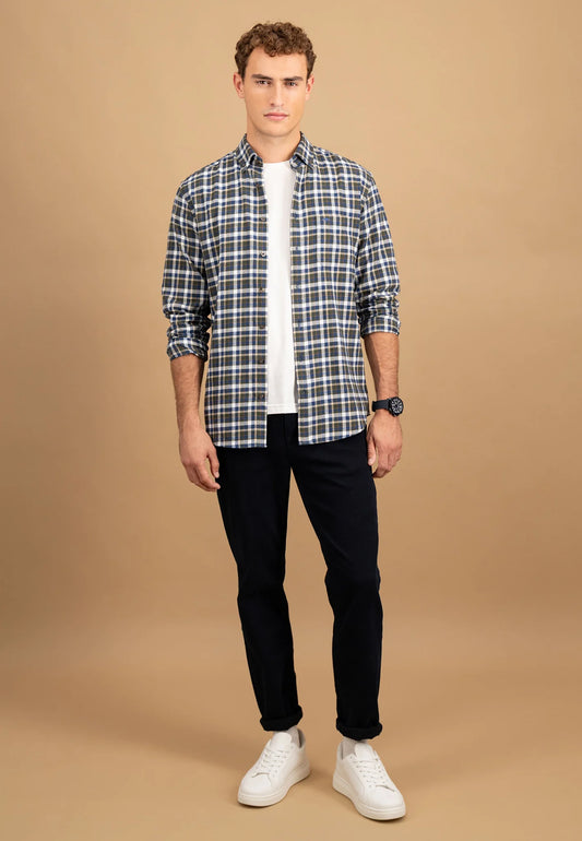 Fynch Hatton Premium Flannel Check Shit - Dark Ivy