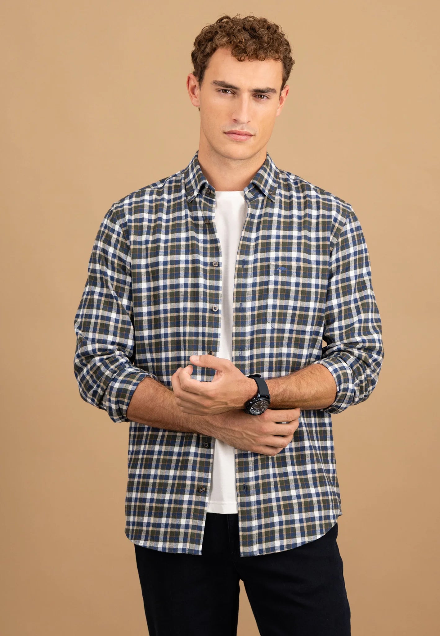 Fynch Hatton Premium Flannel Check Shit - Dark Ivy