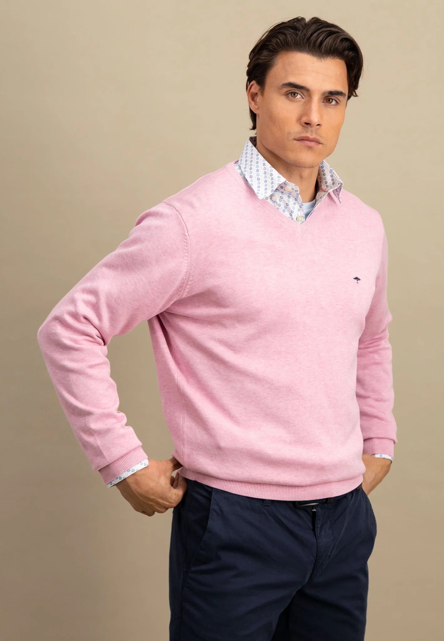Fynch Hatton Superfine V-Neck Jumper - Pink
