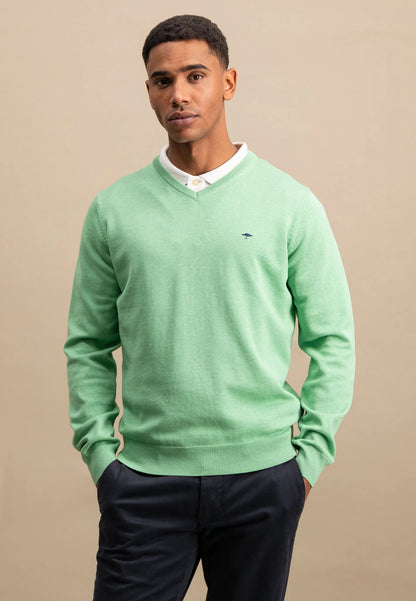 Fynch Hatton V-Neck Jumper - Turf Green