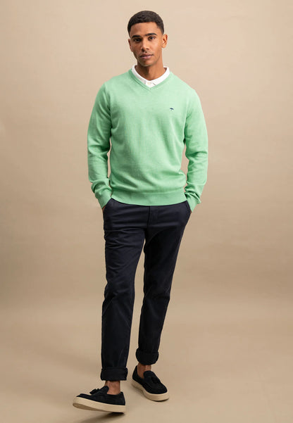 Fynch Hatton V-Neck Jumper - Turf Green