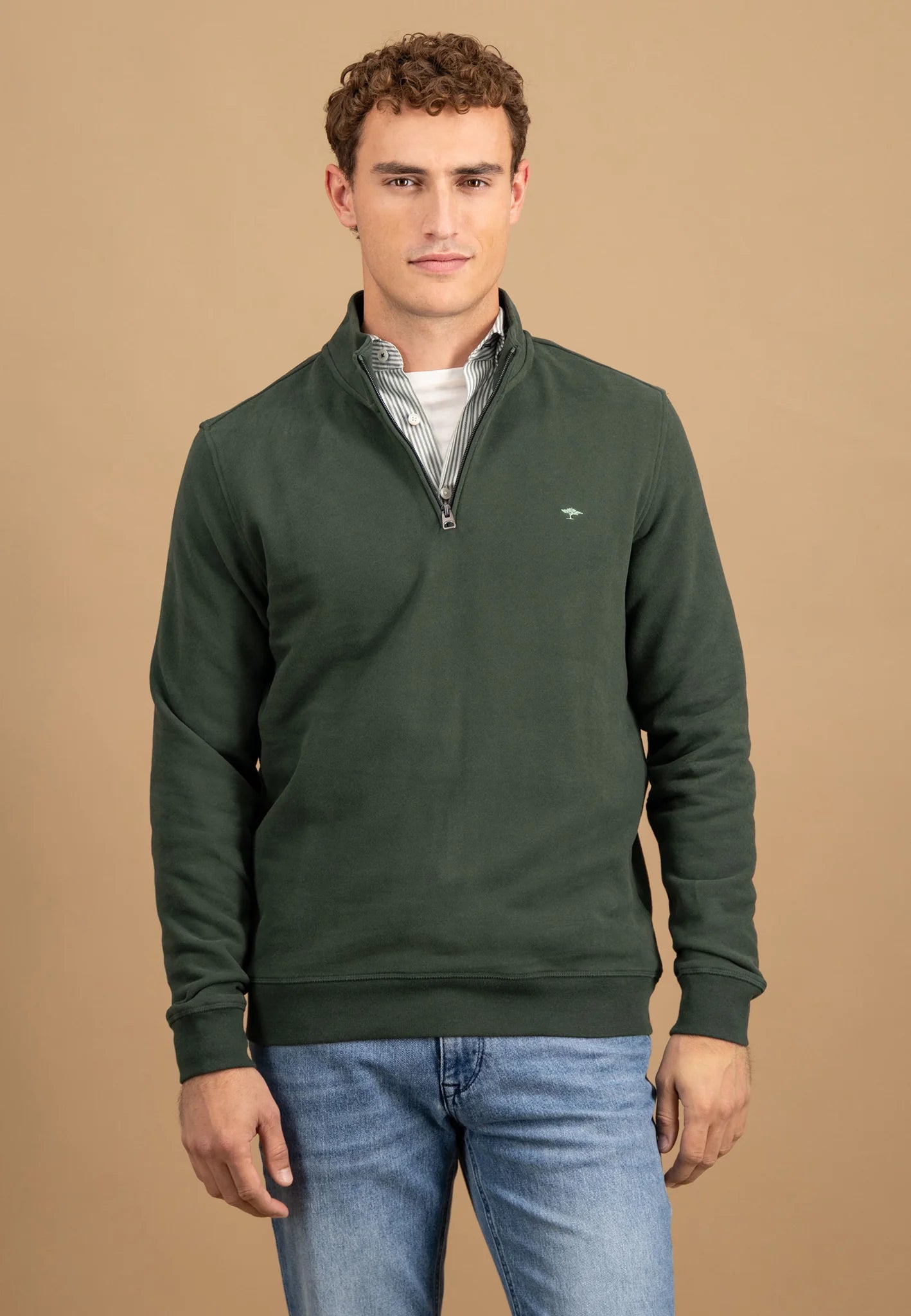 Fynch Hatton Sweat Troyer Zip - Dark Ivy