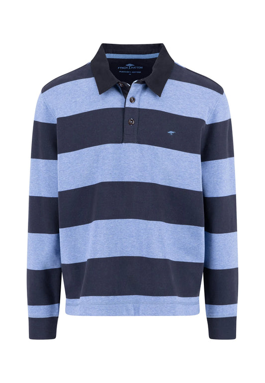 Fynch Hatton Sweat Rugby Striped - Crystal Blue