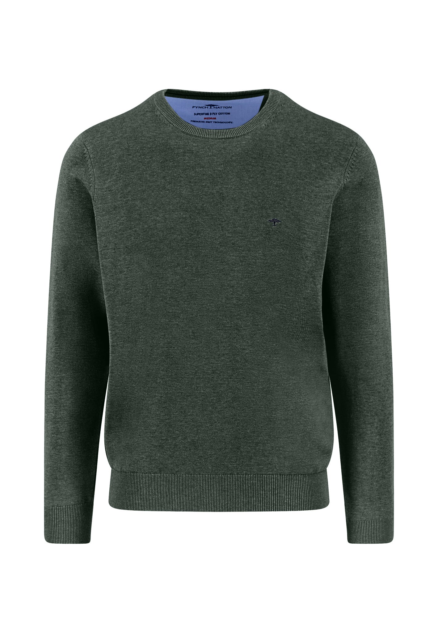 Fynch Hatton Round Neck Superfine Jumper - Dark Ivy