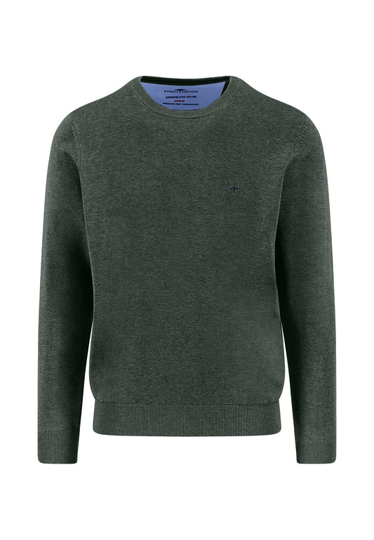 Fynch Hatton Round Neck Superfine Jumper - Dark Ivy