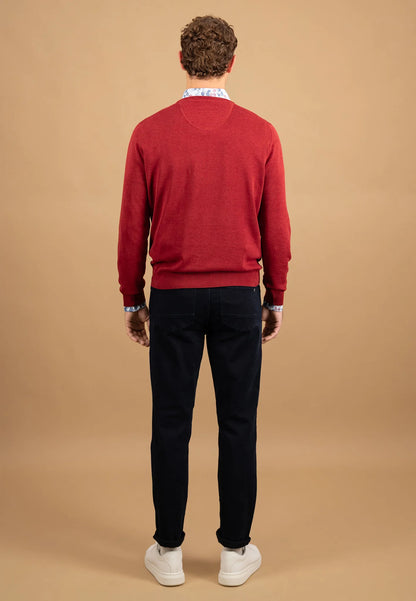 Fynch Hatton V-Neck SuperFine Jumper - Garnet Red