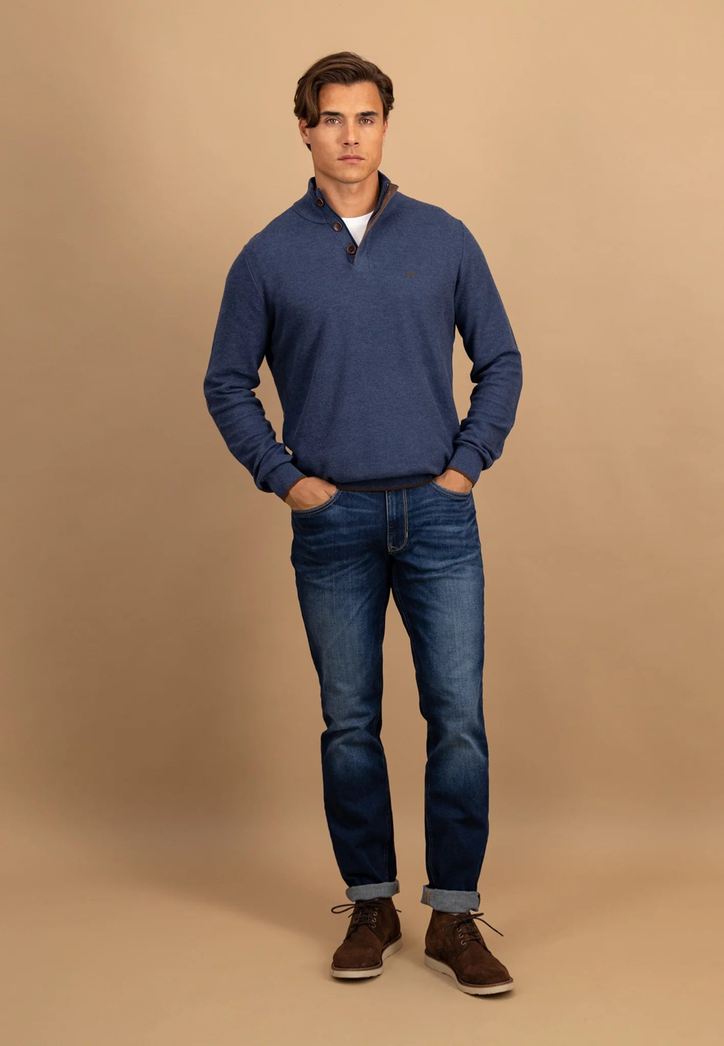 Fynch Hatton Troyer Button 1/4 Zip - Night