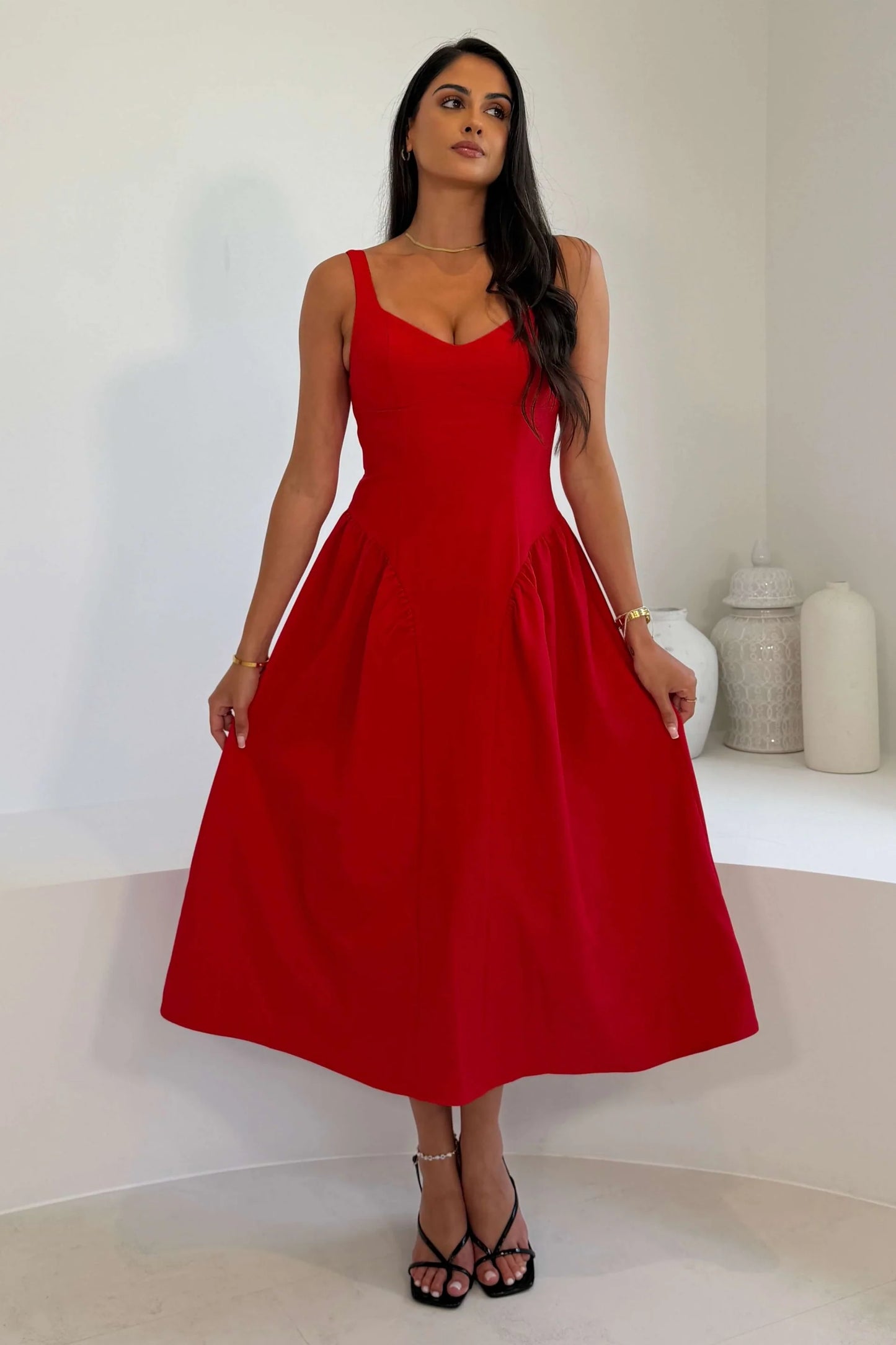Girl In Mind Autumn Strappy Maxi Dress - Red