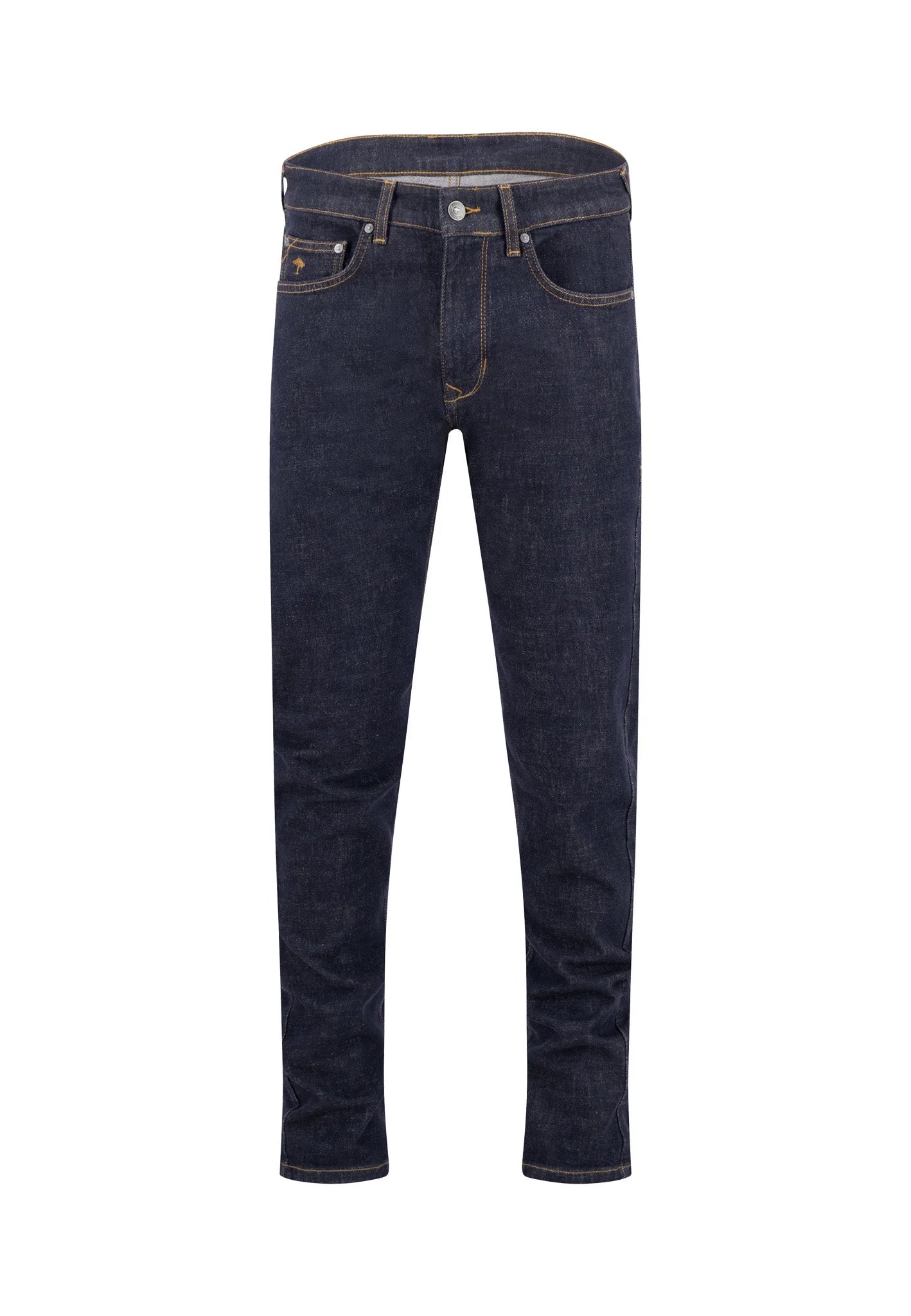 Dark blue jeans on a white background