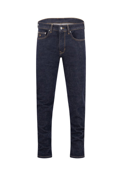 Dark blue jeans on a white background