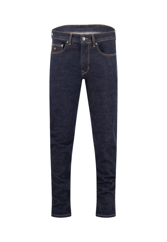 Dark blue jeans on a white background