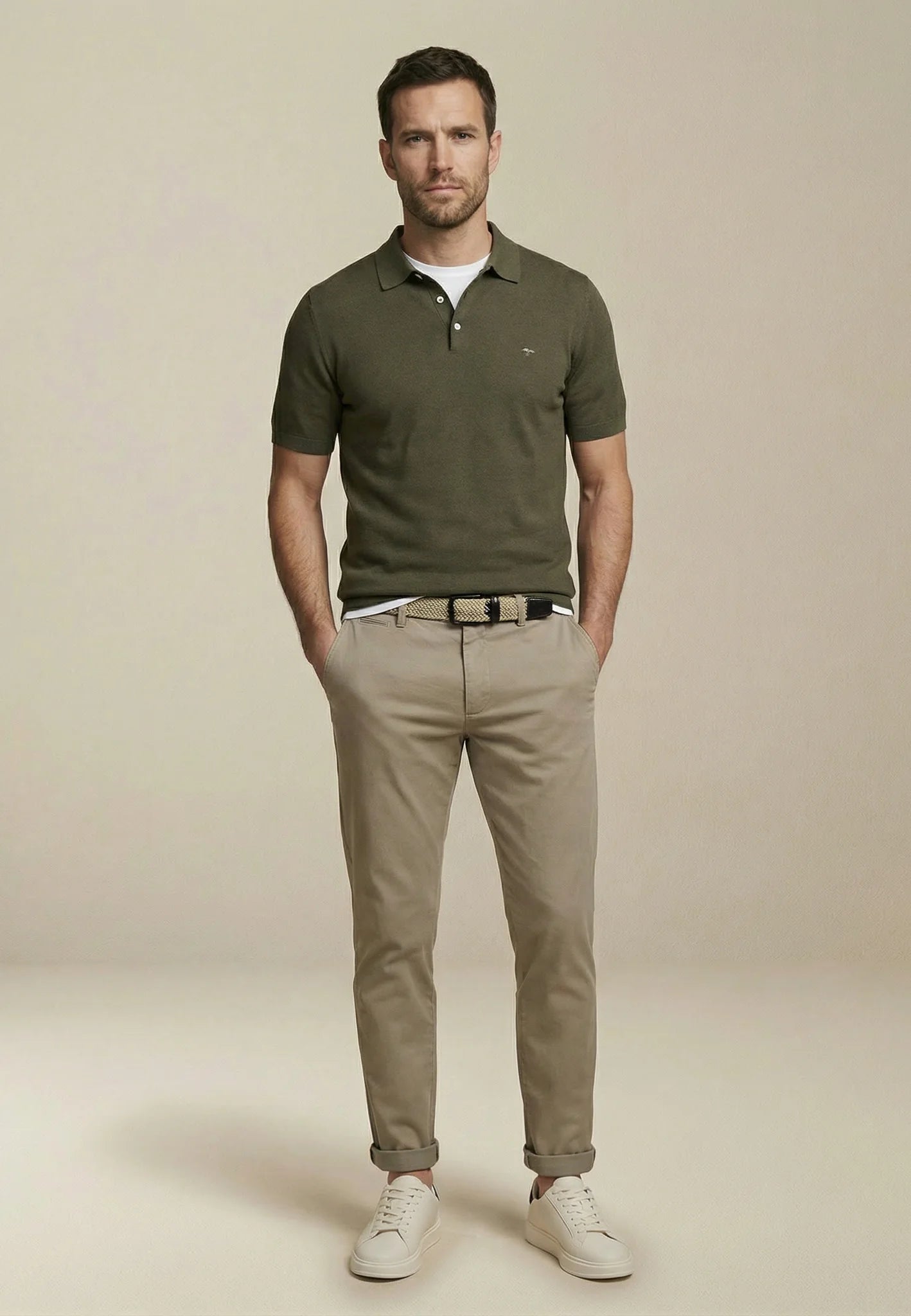 Fynch Hatton Short Sleeve Air Cotton Polo - Dark Khaki