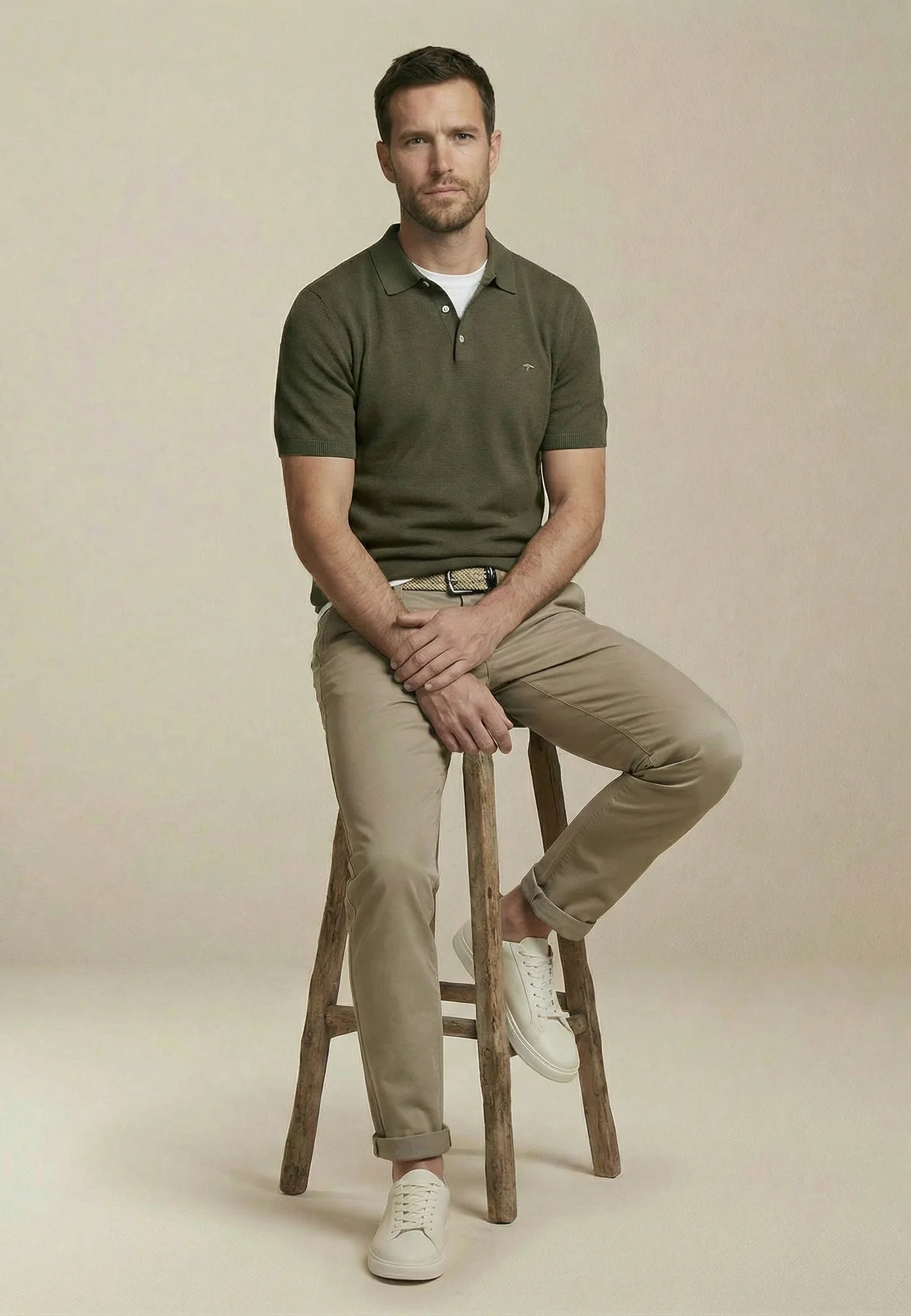 Fynch Hatton Short Sleeve Air Cotton Polo - Dark Khaki