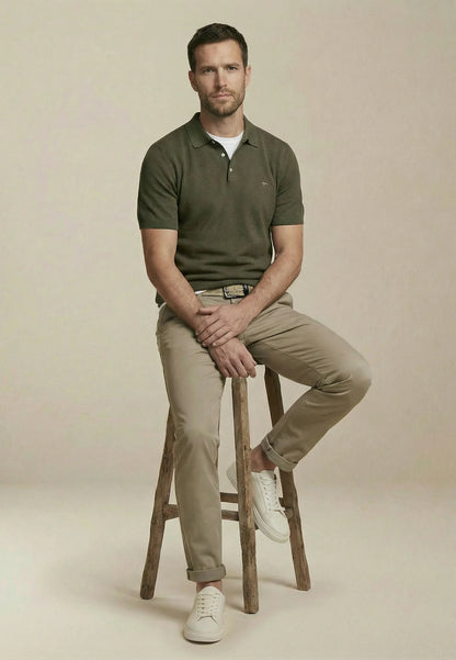 Fynch Hatton Short Sleeve Air Cotton Polo - Dark Khaki