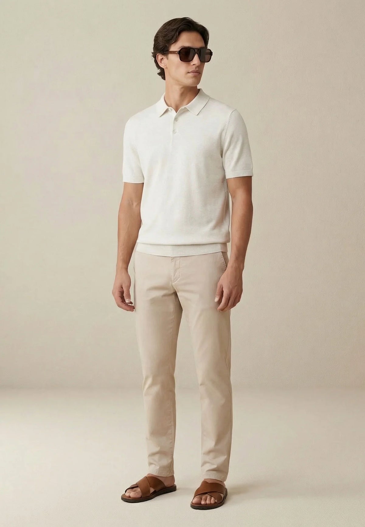 Fynch Hatton Short Sleeve Air Cotton Polo - New Off White