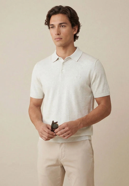 Fynch Hatton Short Sleeve Air Cotton Polo - New Off White