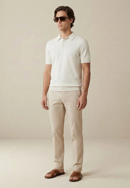 Fynch Hatton Short Sleeve Air Cotton Polo - New Off White