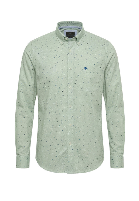 Green patterned shirt on a white background