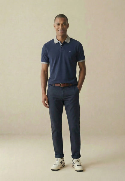 Fynch Hatton Cotton Contrast Polo - Navy