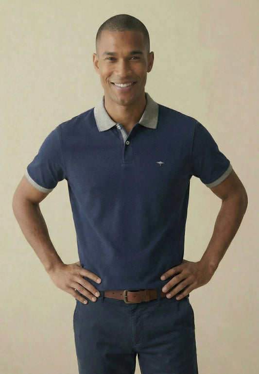 Fynch Hatton Cotton Contrast Polo - Navy