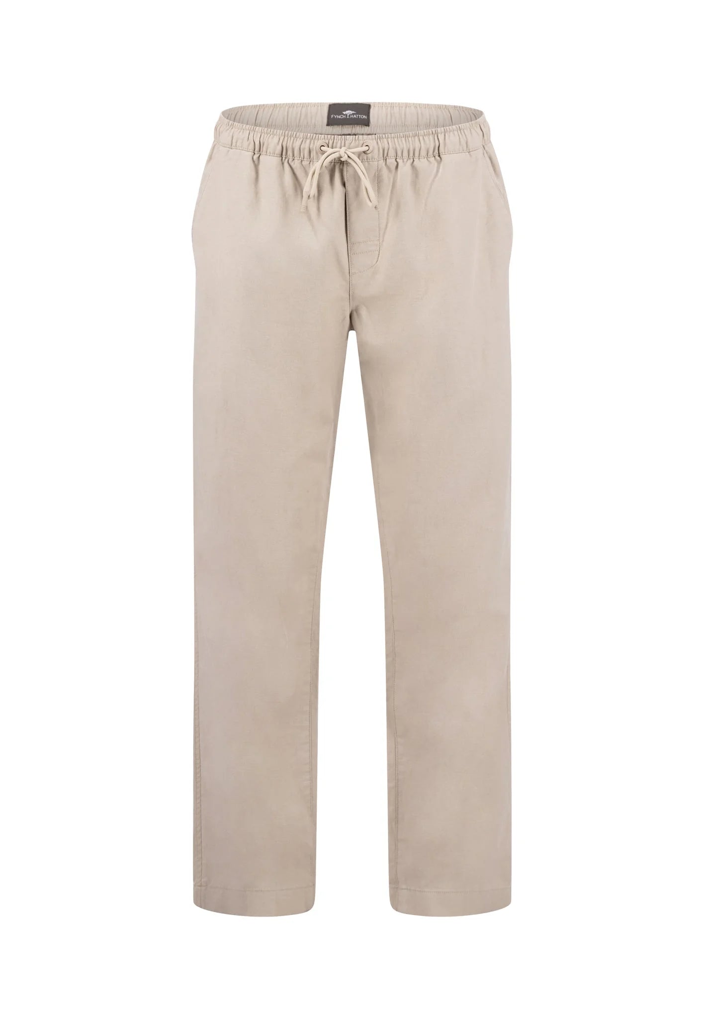 Beige pants with drawstring on a white background
