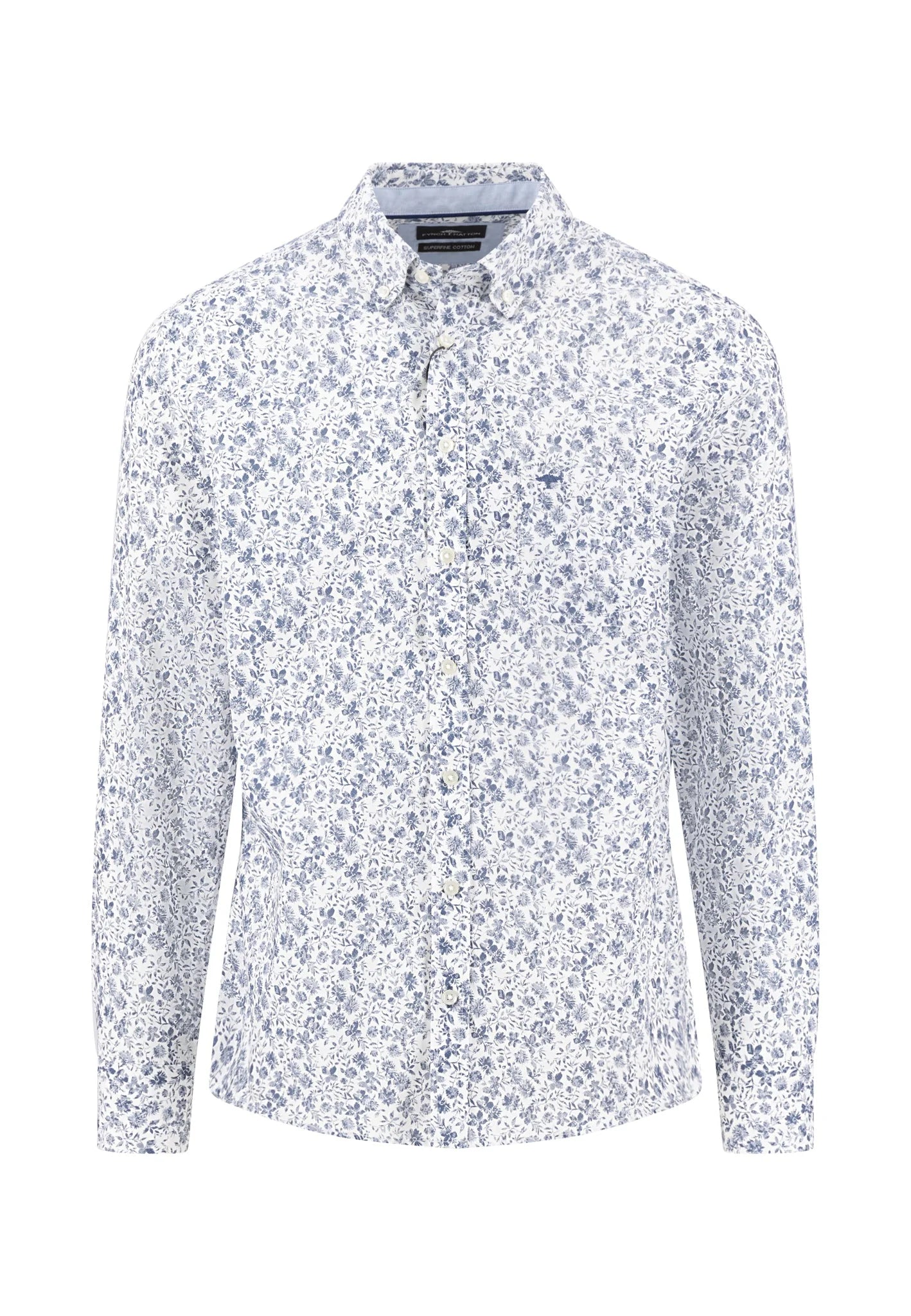 Fynch Hatton Long Sleeve Cotton Pattern Shirt - Horizon