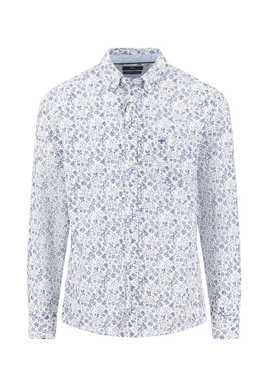 Fynch Hatton Long Sleeve Cotton Pattern Shirt - Horizon