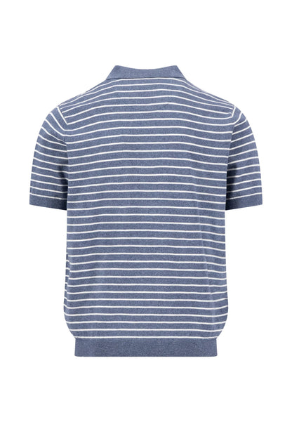 Blue and white striped sweater on a white background